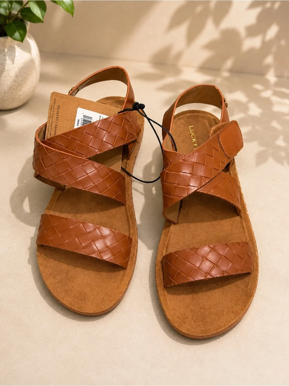 Lucky Brand Unisex Brown Woven Strappy Buckle Sandals. Adjustable Open Toe. US 3